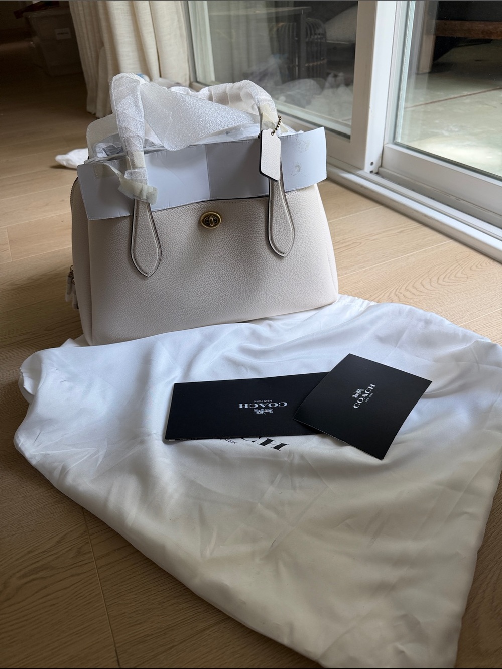 Coach Cream Pebble Leather Satchel with Gold Hardware